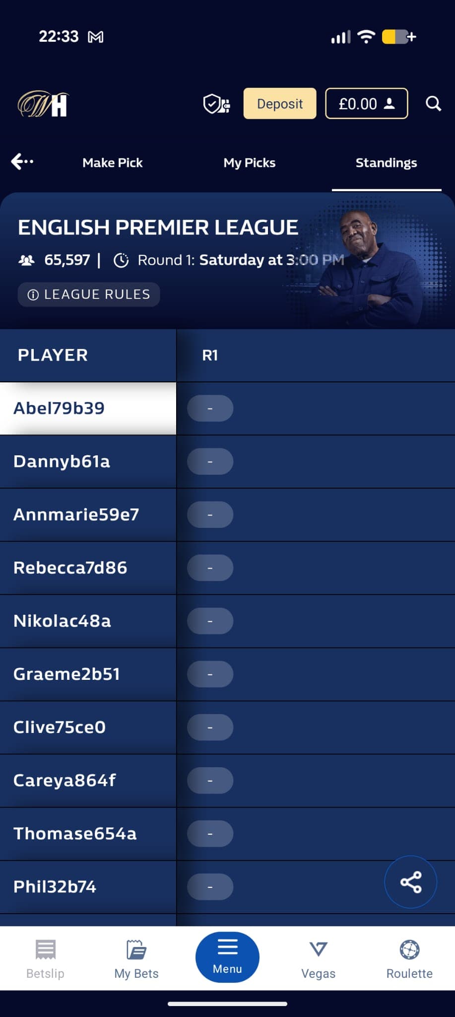 League standings