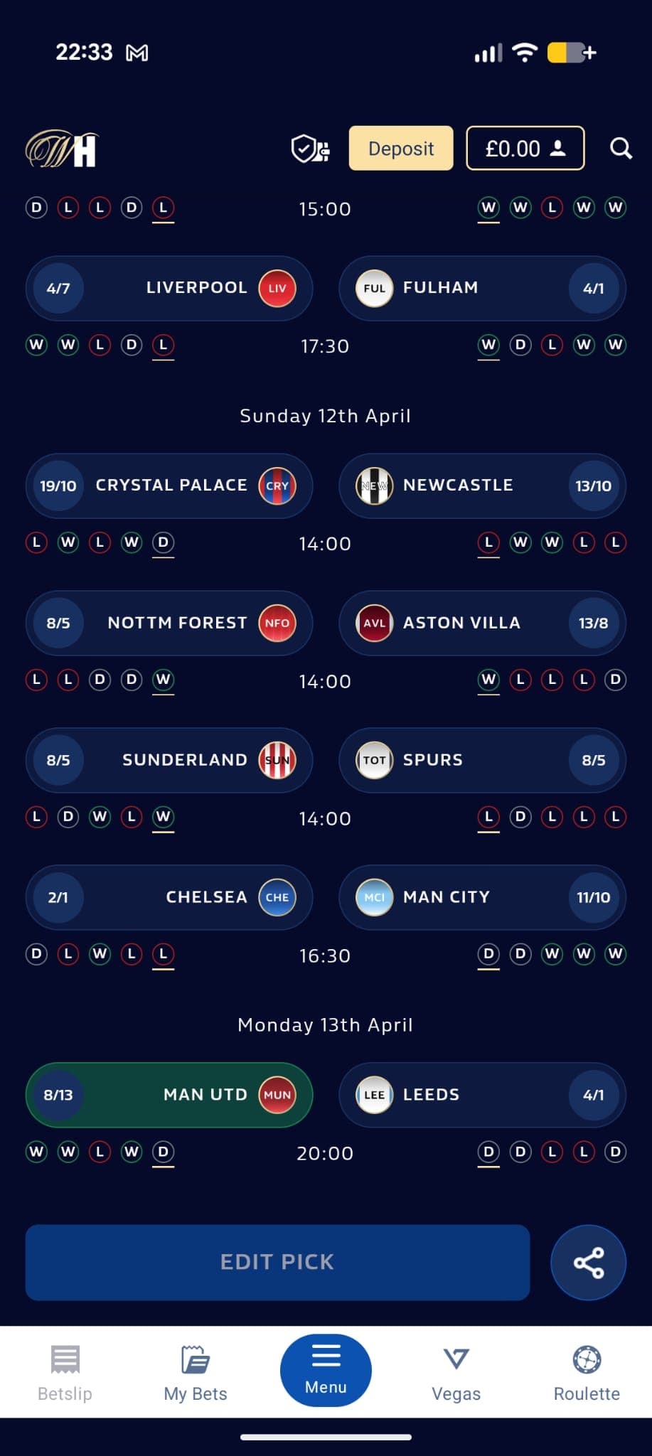 Fixtures to pick from