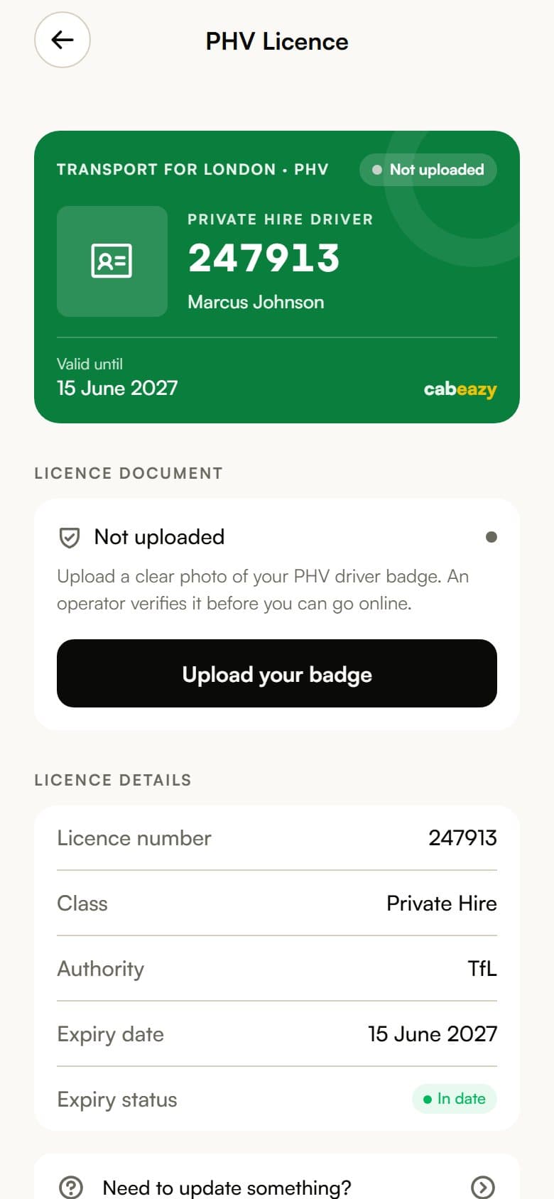 Driver's PHV licence