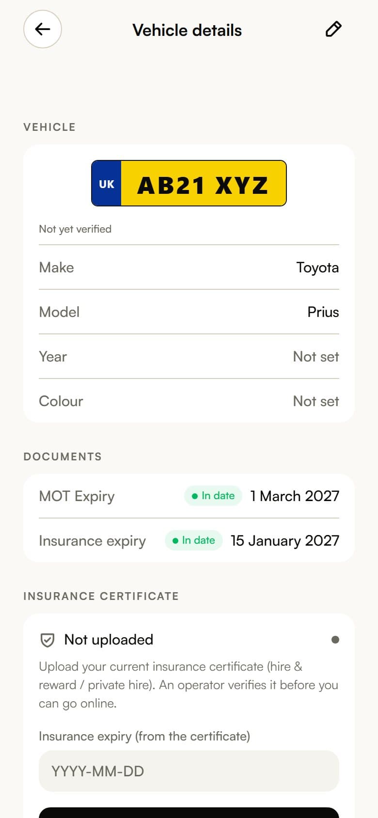 Vehicle and documents
